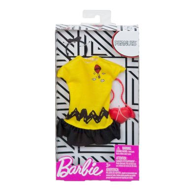 Одяг Barbie Стильні принти жовта сукня (FYW81/FPW43