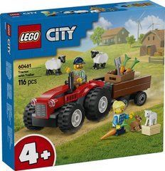 Конструктор LEGO City Червоний фермерський трактор із причепом і вівцями 60461