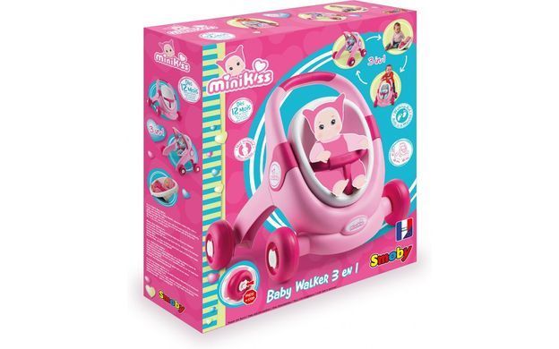 Коляска для ляльок Smoby Мінікісс 3 в 1 для прогулянок рожева, 210205
