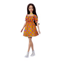 Лялька Barbie Fashionistas шатенка у помаранчевій сукні GRB52