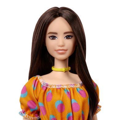 Лялька Barbie Fashionistas шатенка у помаранчевій сукні GRB52